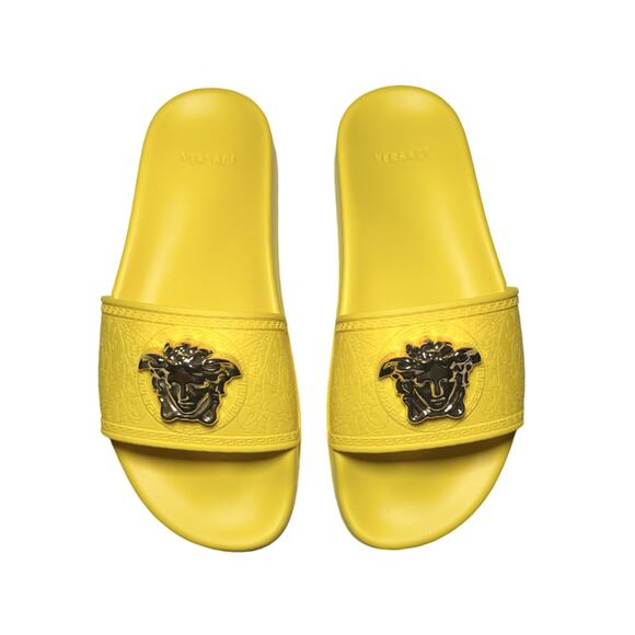 VERSACE NIB Palazzo Medusa Sun Yellow Rubber Pool Slides Sandals Size 39 - Picture 3 of 8